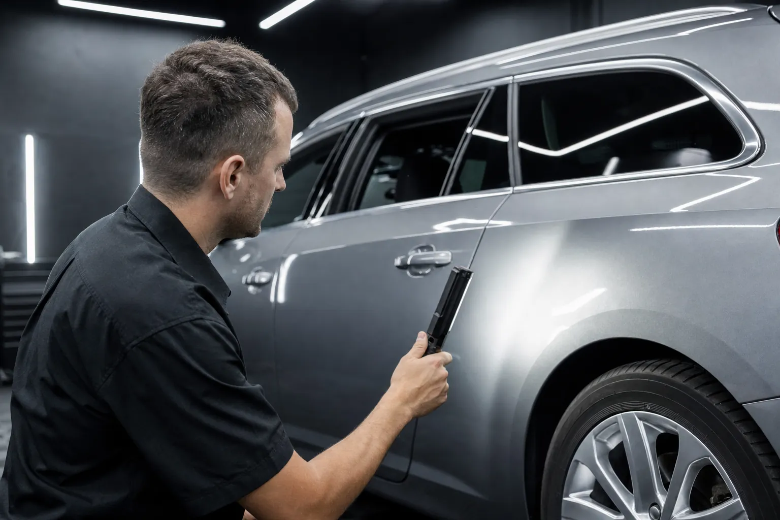 Lackkontrolle mit Prüflampe vor der Leasingrückgabe